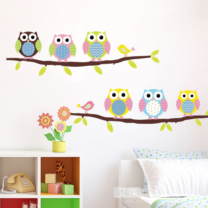 Stiker Dinding Removable Burung Hantu Lucu Kartun Kamar Ana