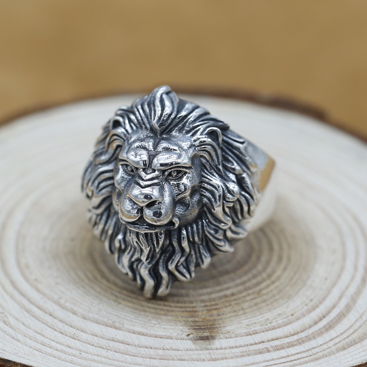 Cincin Model Terbuka Desain Kepala Leo Gaya Retro Untuk Pria