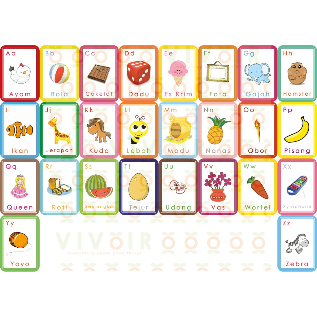 Flash Card Alphabet Kartu Belajar Alfabet Bayi Anak Indonesia Inggris Shopee Indonesia