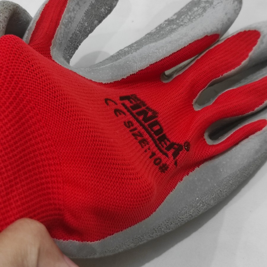 Sarung Tangan Kerja Tukang Working Glove Tapak Karet Finder merah Set