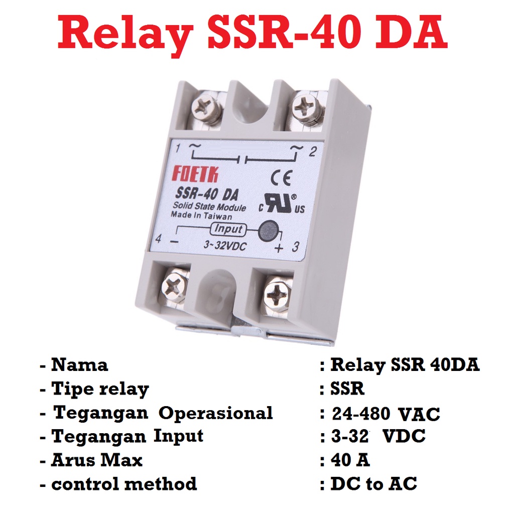 [HAEBOT] Relay Saklar SSR 40DA 40A 3-32VDC 24-380VAC 3-32V DC 24-380V AC Elektromagnetik Switch Coil CNC