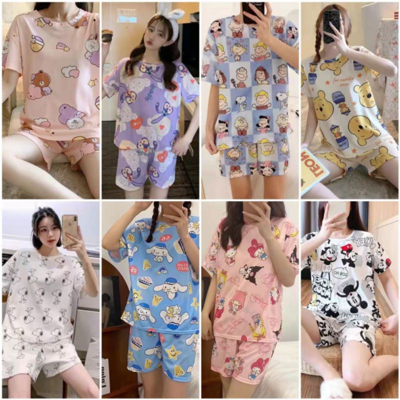 Piyama impor wanita celana pendek / baju tidur wanita sleepwear kartun