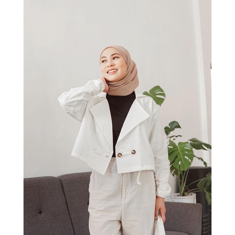 Olaf Crop Blazer - atasan wanita crop blazer cardigan outer ootd hijab kekinian