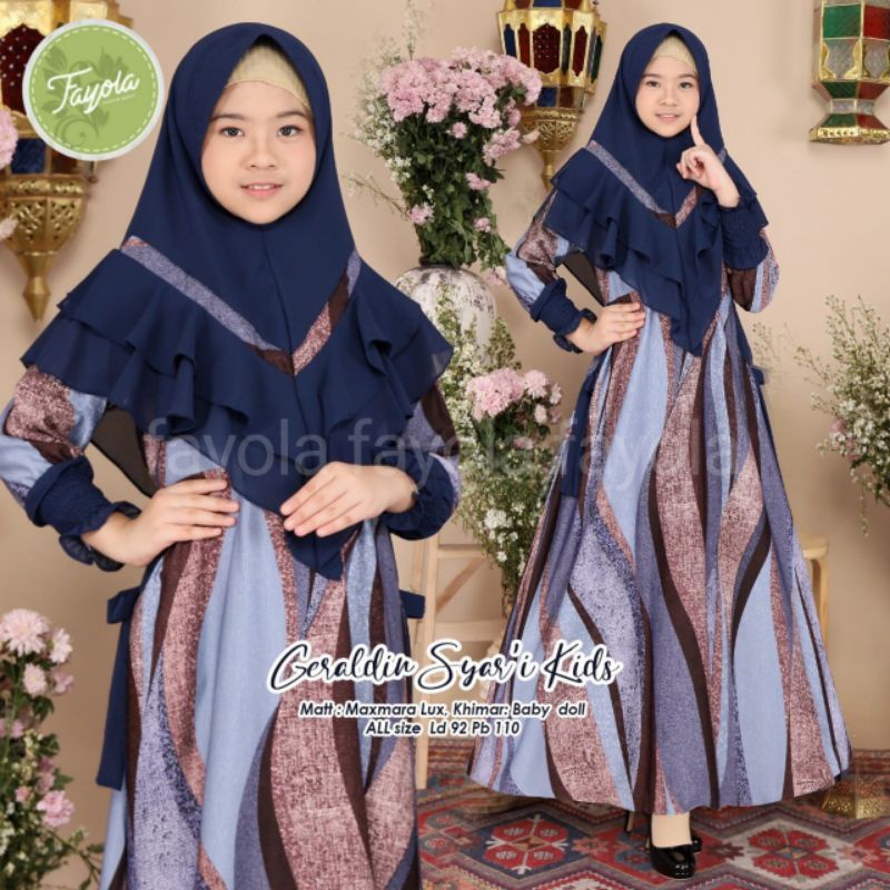 GERALDINE SYAR'I KIDS BAHAN MAXMARA LUX KHIMAR CERUTY BABYDOLL LD 92 PB 110