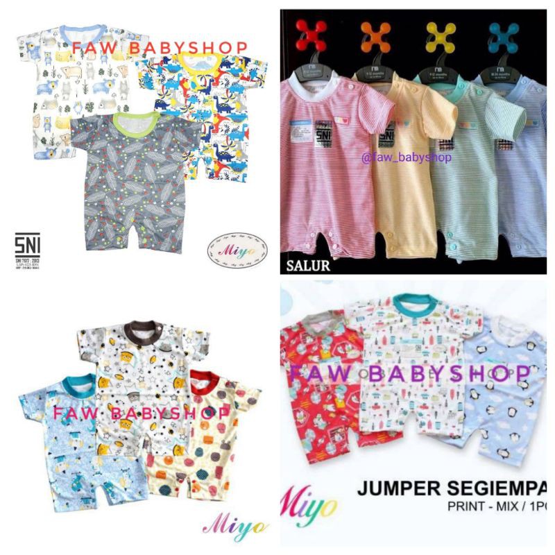 Termurah!! Miyo Baju Kodok Segi Empat Motif / Jumper Segi Empat Bayi /Baby Motif(0 - 6M)