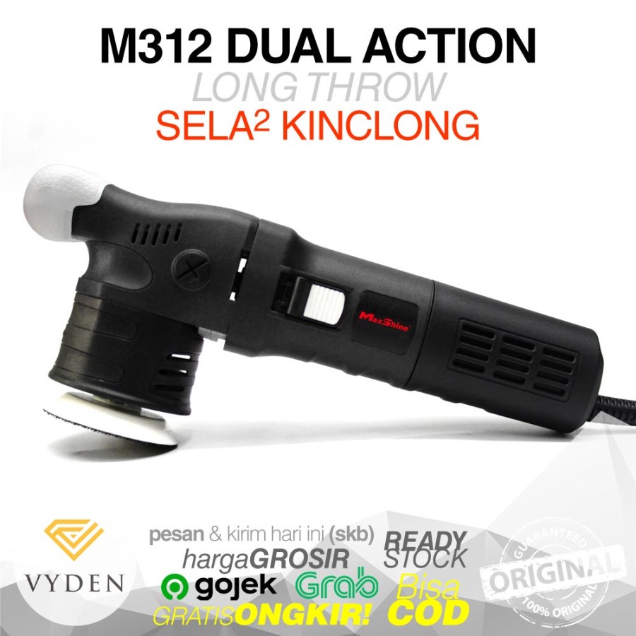 Mesin Poles Dual Action MaxShine M312 Mini Polisher Mobil Motor Sepeda Sela Lekukan Pengkilap Penghapus Pembersih Body Baret Dalam Halus Kerak Air Jamur Kaca Hologram Scratch Swirl Coating