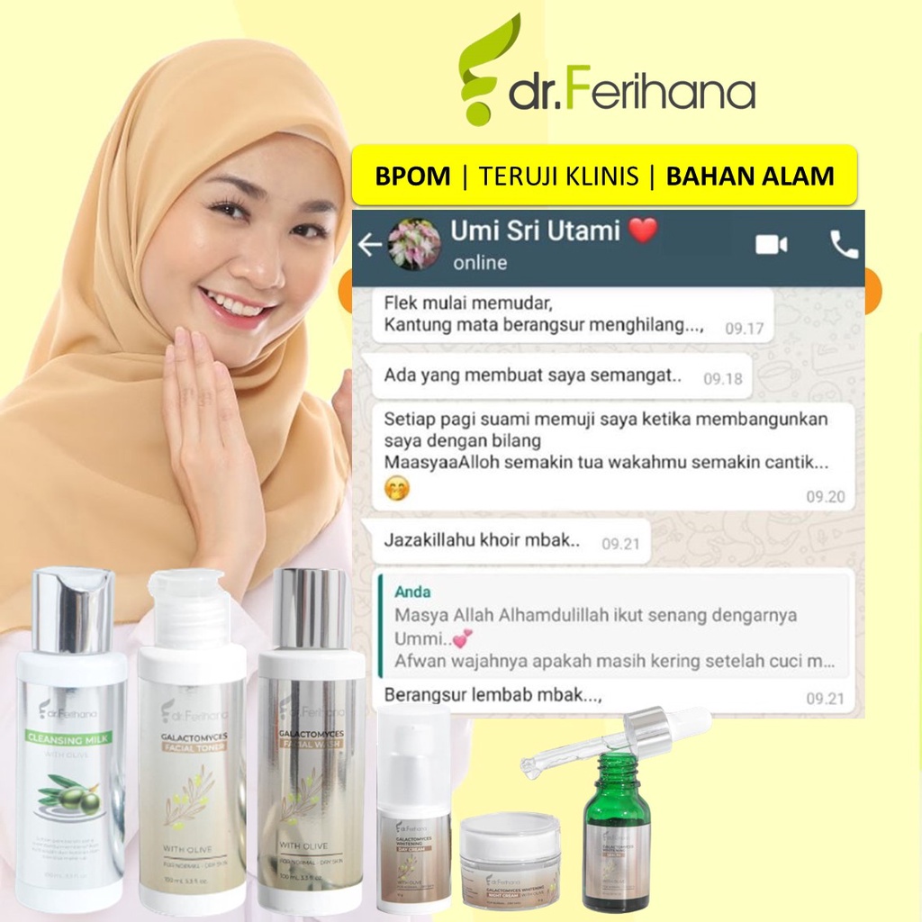 Paket Premium Galactomyces Brightening &amp; Flex for Normal To Dry Skin dr. Ferihana Cosmetics &amp; Skincare Rangkaian Perawatan Wajah untuk Kulit Normal Kering Kombinasi untuk Mencerahkan Memudarkan Flek Anti Aging dan Keriput BPOM LPPOM HALAL MUI