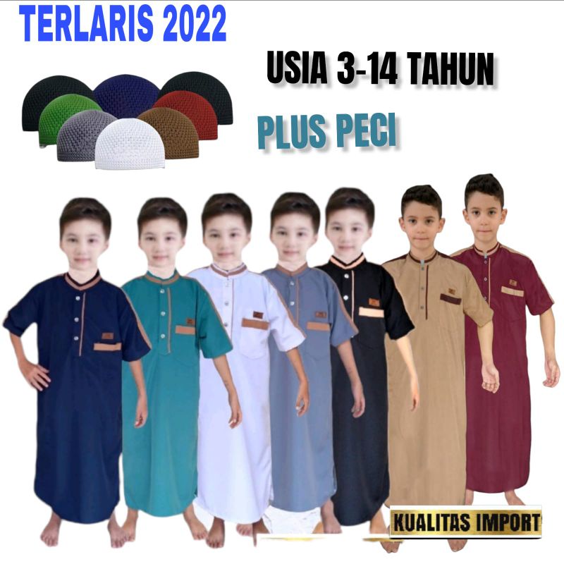 AL-HANIF/GAMIS ANAK LAKI LAKI LENGAN PENDEK■PLUS PECI■/JUBAH ANAK LAKI LAKI TK SD SMP