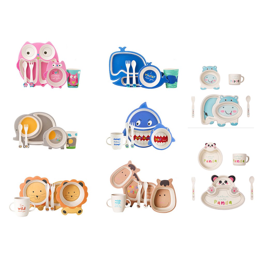 Cute Animal Tempat Makan Bayi Coeco Bamboo Fiber Tableware Kit