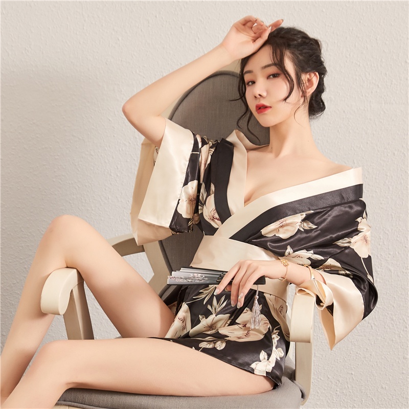 Erotis lingerie wanita ukuran plus cetak kimono Jepang renda-up piyama seksi saueration rayuan hot passion suit seragam