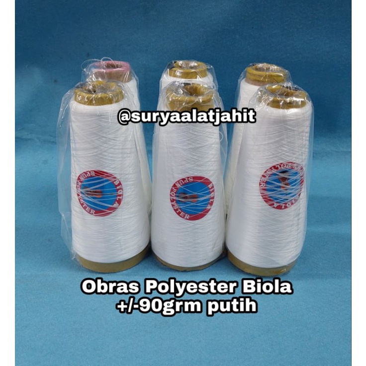 Obras Polyester Biola +/-90grm putih 1pak@1/2lusin =rp.20.000/6cones