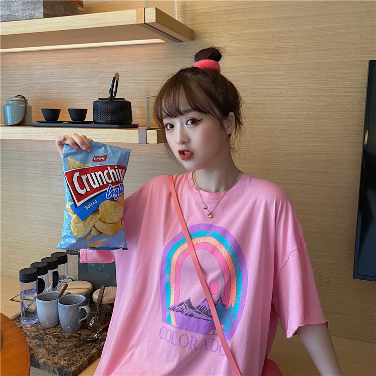 Xmh Pakaian Wanita Korea Kartun Longgar T Shirt Kasual Lengan Pendek