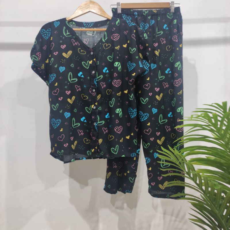 PIYAMA KANCING BUSUI | PIYAMA RAYON  V-NECK | PIYAMA BUSUI | BAJU TIDUR MURAH-KCPD FF