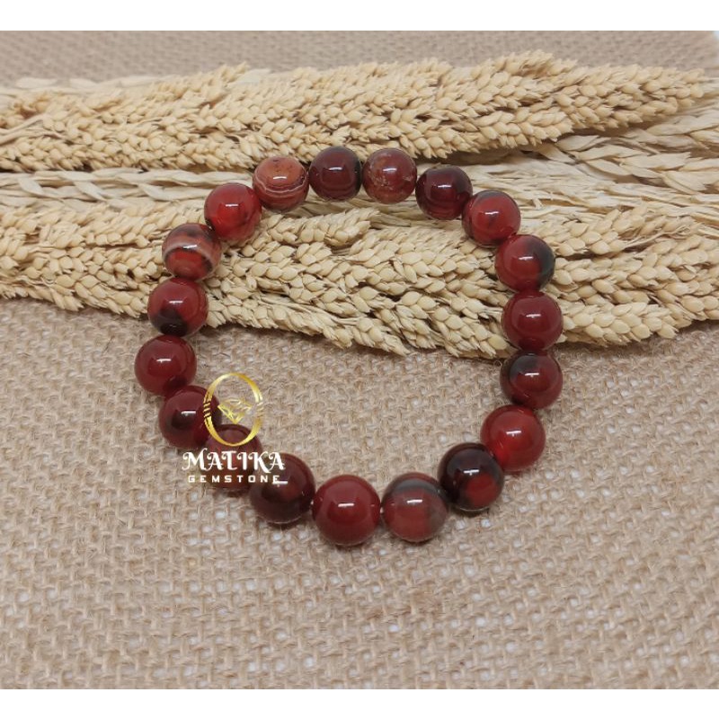 GELANG BATU AKIK SULAIMAN MADU 10 MM 100% NATURAL