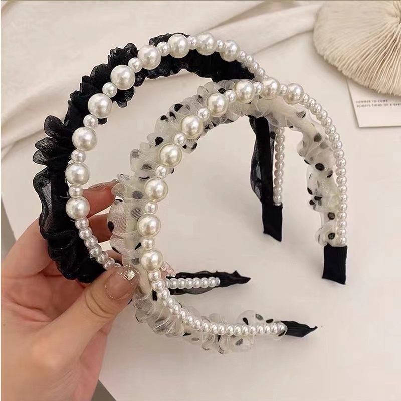 Caliloops Glara Bando Wanita Korean Hairband Mutiara Polkadot Korea