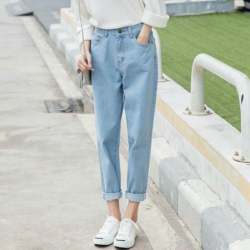 ManShow Celana  Panjang Model High Waist Lebar  Bahan Jeans  