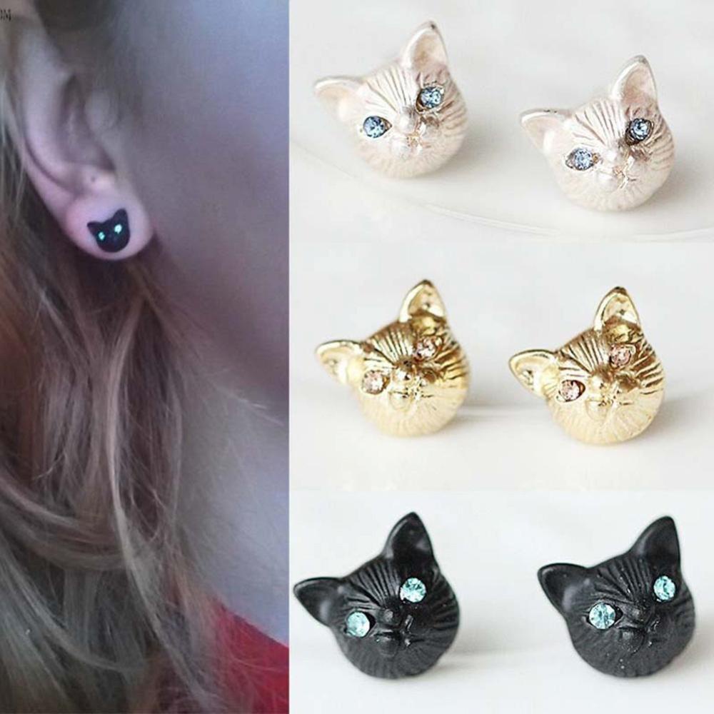 Timekey Anting Tusuk Desain Kucing Variasi 3 Warna Untuk Wanita A5K4