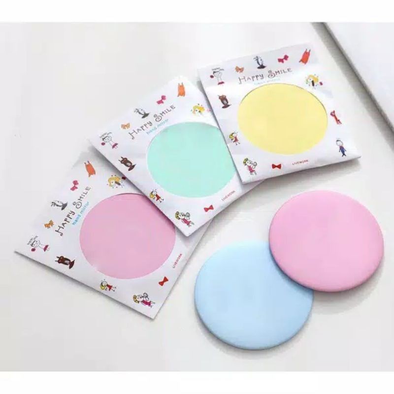 Cermin Bulat Mini Lucu Kaca Cermin Make Up Bulat Travelling Motif Karakter Lucu