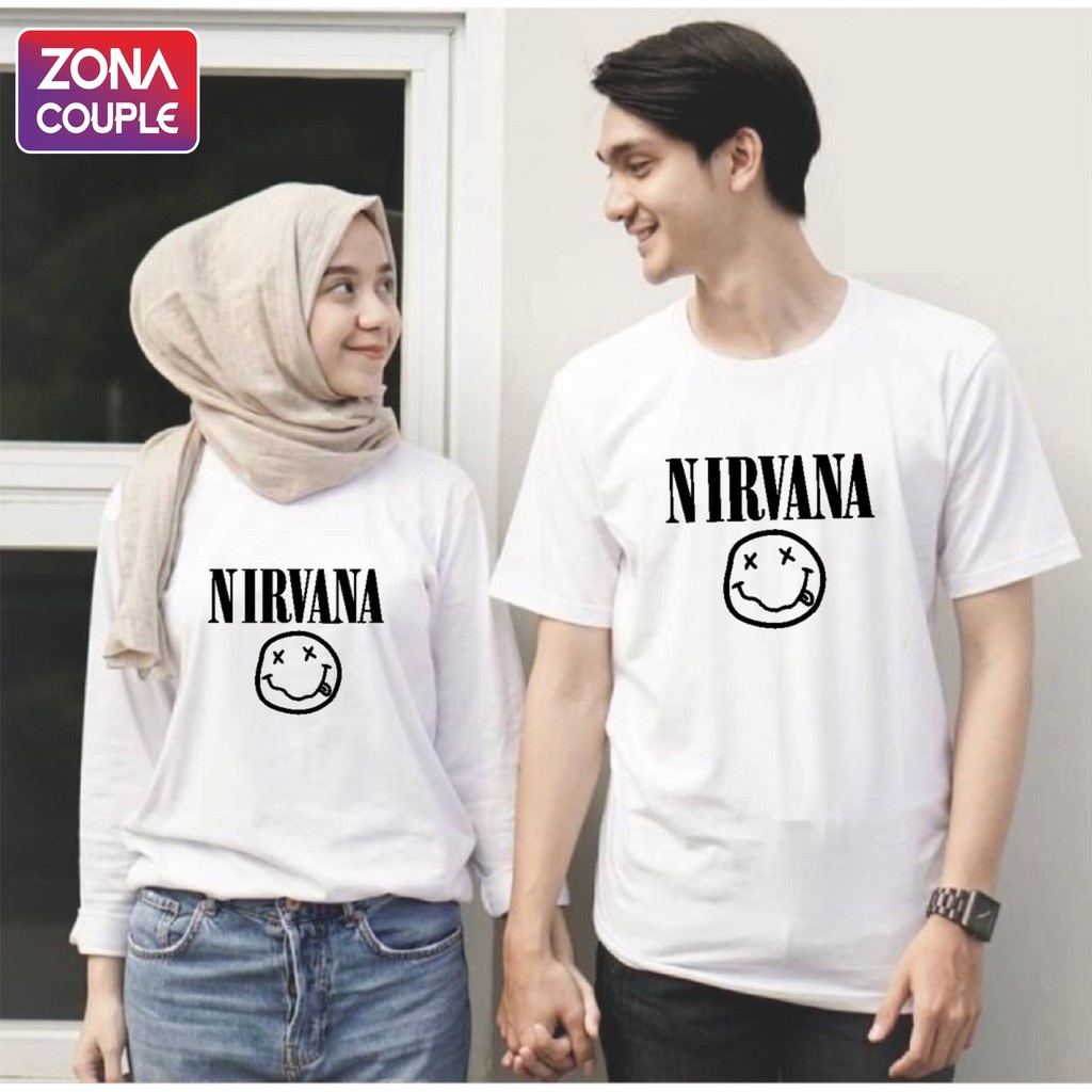 PREMIUM KAOS COUPLE TEBAL MODEL KOREA KEKINIAN NIRVANA KAOS PASANGAN PACAR KAOS PUTIH LENGAN PANJANG