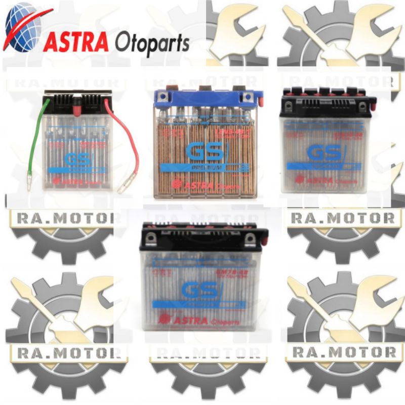Aki/Accu/Battery GM2.5A-3C-2,GM3-3B,6N4-2A-4,GM7B-4B,12N10-3B,12N5-3B Merk GS