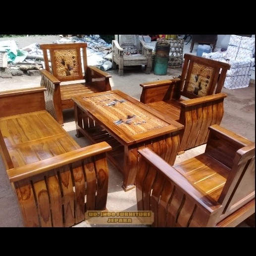 kursi tamu kayu jati ukir model simpel sederhana