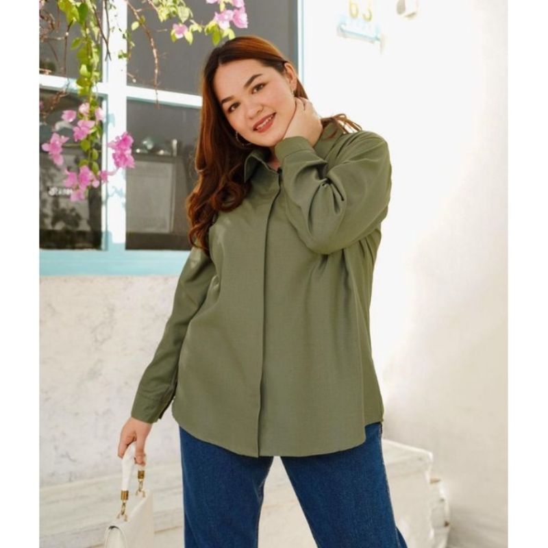 kemeja toyobo wanita/ Kemeja basic wanita /kemeja polos wanita/kemeja putih/ blouse toyobo jumbo ori-Army