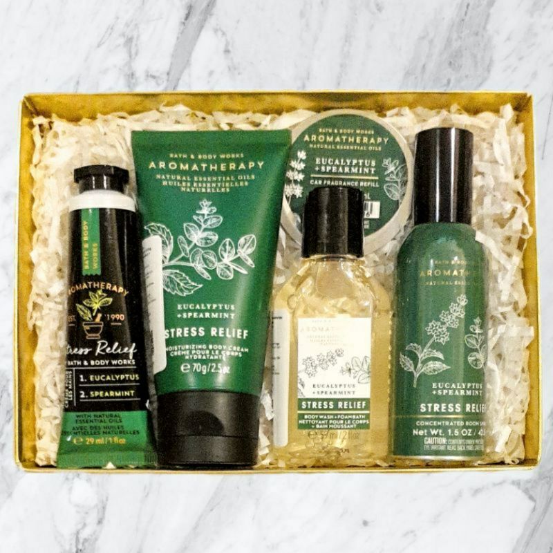 BBW AROMATHERAPHY STRESS RELIEF EUCALYPTUS SPEARMINT TRAVEL SIZE GIFT SET PAKET BATH &amp; BODY WORKS