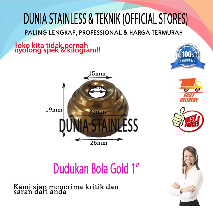 Jual Dudukan Bola 1inch Gold Aksesoris Tangga Pintu Pagar Canopi Balkon