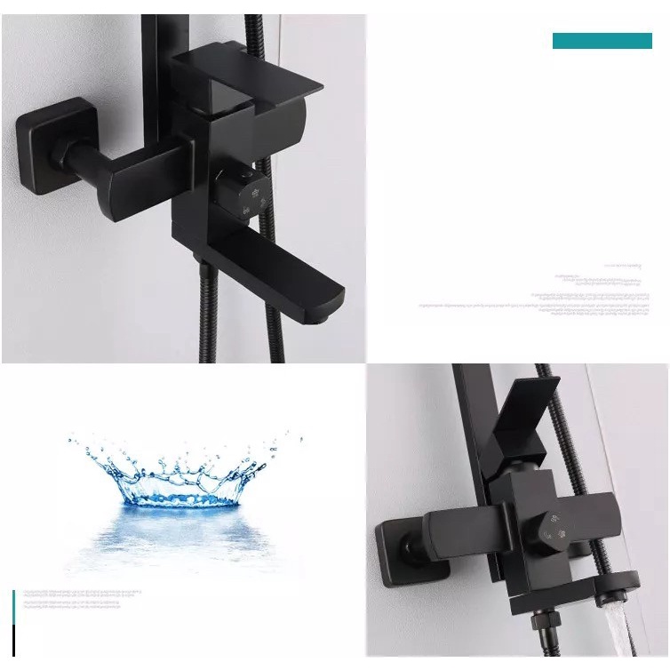 Tiang Shower column stainless 304 Kotak HITAM &amp; Kran mixer bathtub set black matte stenlis minimalis segi empat