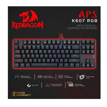 Keyboard gaming redragon mechanical wired usb type-c ultra low 87 keys k607rgb aps tkl k607 rgb k-607