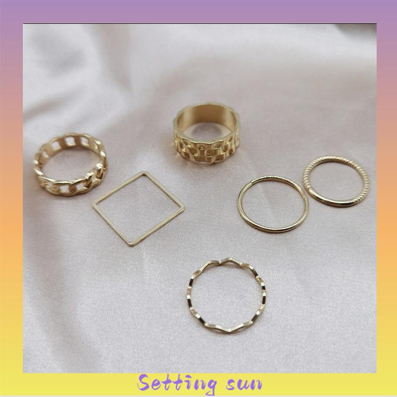 4pcs / Set Cincin Jari Telunjuk Bentuk Geometris Gaya Retro Untuk Wanita TN