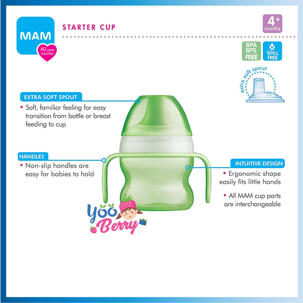 MAM Baby Starter Cup 150 Ml Extra Soft Spout Training Cup Gelas Botol Bayi 4m+ MAM005 Berry Mart