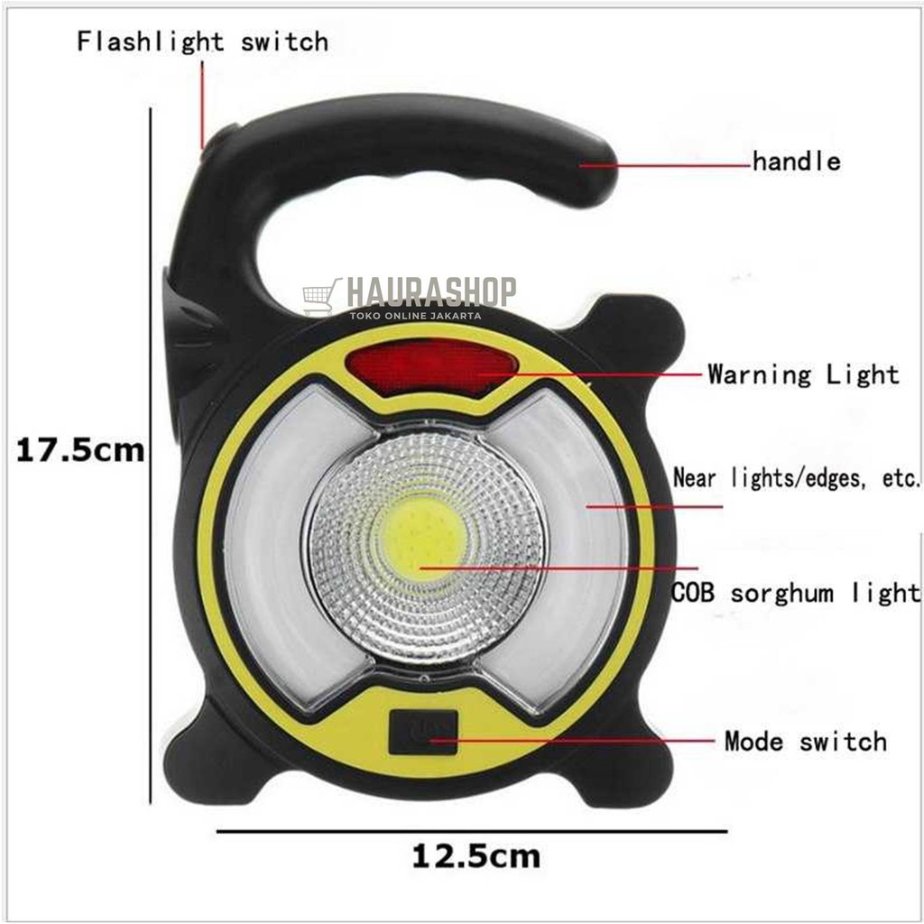 TJ-329 Lampu Senter Lentera COB Darurat Emergency Recharger USB/ Solar Panel Camping Hiking