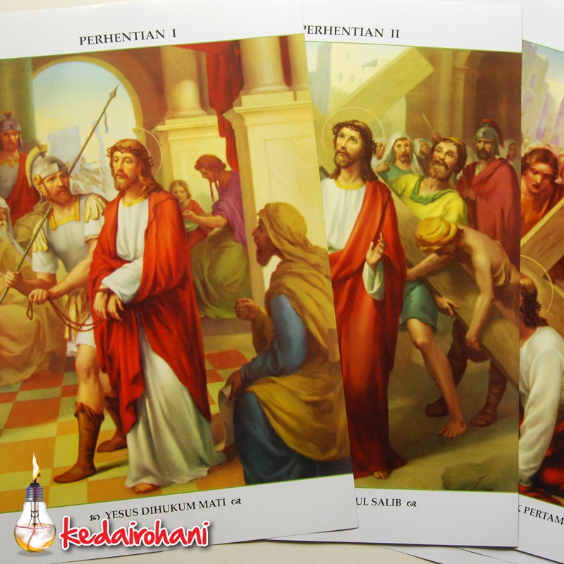 Poster Rohani Lukisan Jalan Salib -Kisah Sengsara Yesus 31X46cm Isi 14