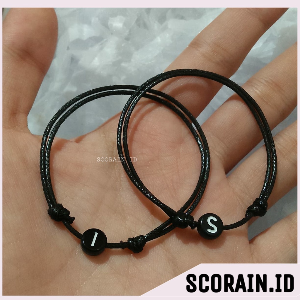 [INSIAIL MANIK BULAT HITAM] GELANG TALI HITAM POLOS INISIAL NAMA | GELANG TALI POLOS KOREA CUSTOM INISIAL NAMA | GELANG 1MM TIPIS ANTI AIR WATERPROOF GELANG TALI SIMPLE COUPLE CEWE COWO