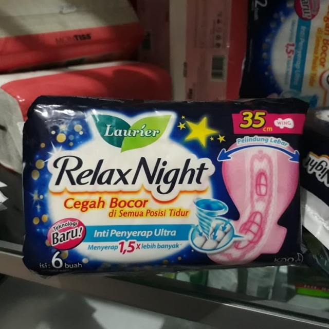 Softex laurier relax night pembalut isi 6 ukuran 35cm sayap / wings