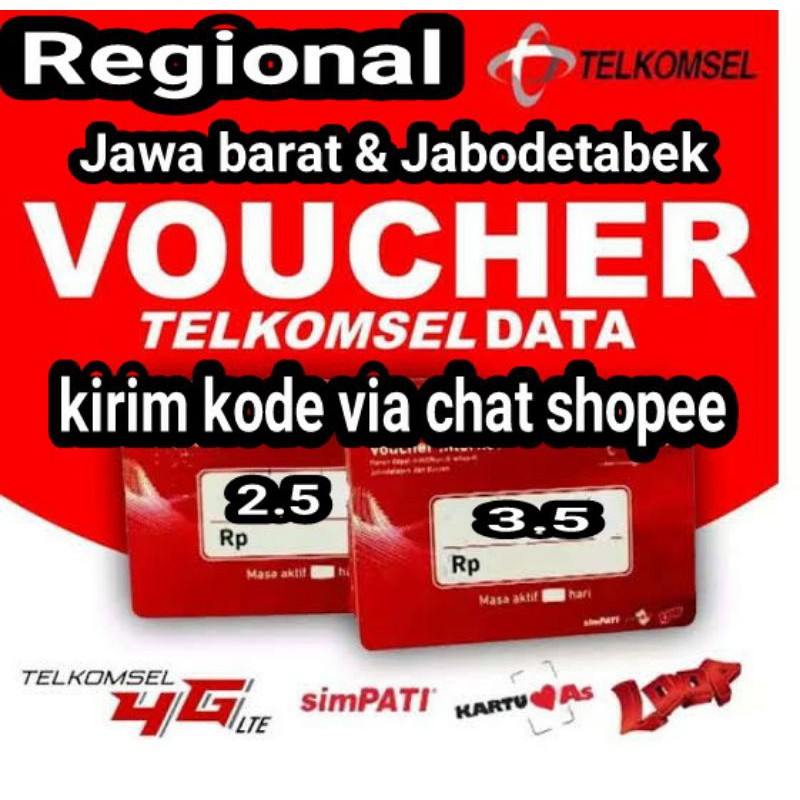 (kirim kode vcr via Chat) Kuota voucher telkomsel 2.5 Gb - 3.5 Gb jabar & jabodetabek