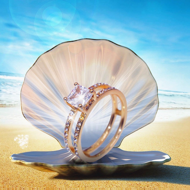 Korea Cincin Wanita Lapis Emas 18K dengan Berlian Imitasi Untuk Perhiasan-3