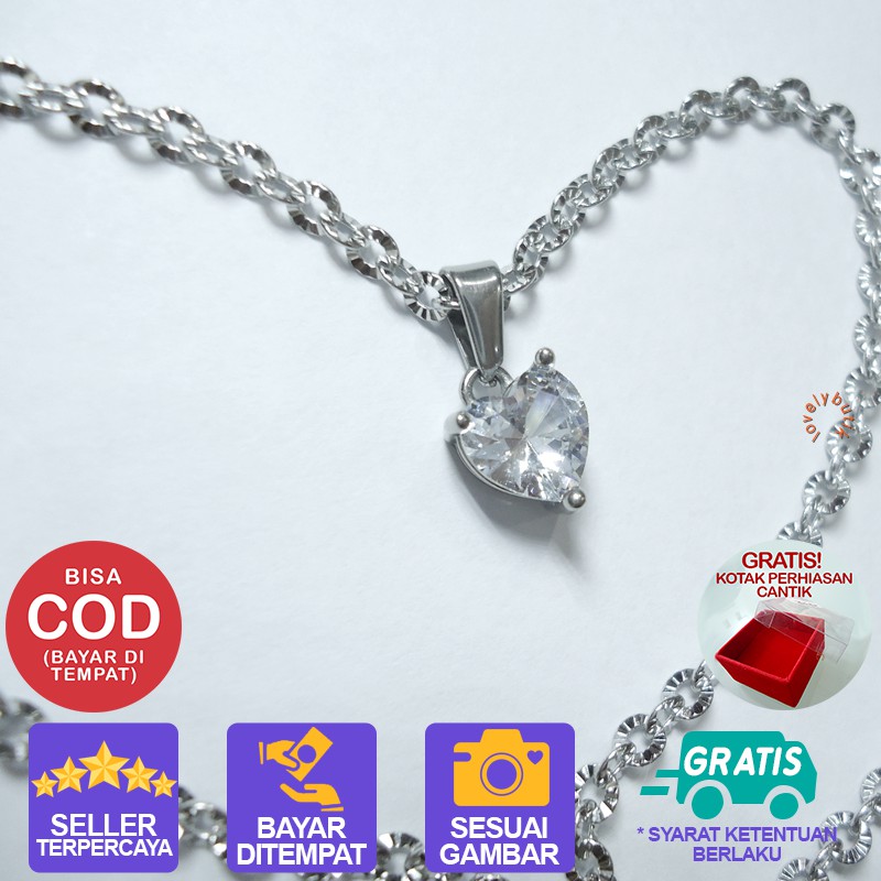 Lovelybutik Kalung Titanium anti Karat | MIni Heart Kalung Wanita Titanium Dengan Liontin Heart Keci