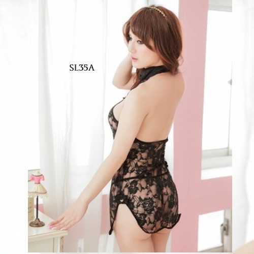 [TOKO TERPERCAYA] CHEONGSAM WANITA LINGERIE CHEONGSAM BAJU TIDUR WANITA DEWASA HITAM SL35A