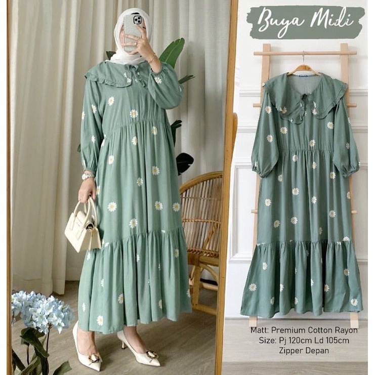 BUYA MIDI MAXI DRESS | MIDI DRESS | DRESS | MUSLIM WANITA | FASHION//Izdihaar_olshop