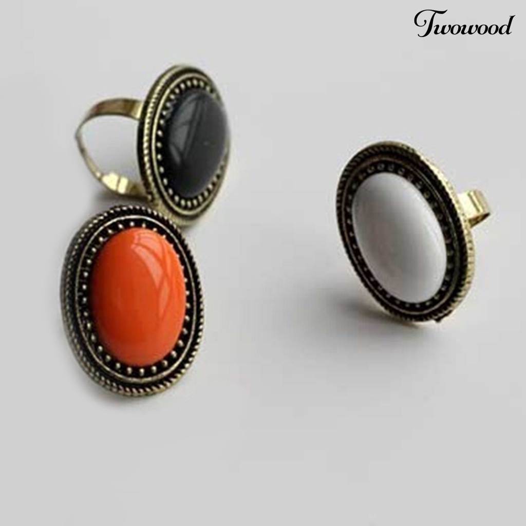 Cincin Batu Permata Bentuk Oval Bahan Alloy Adjustable Untuk Kencan