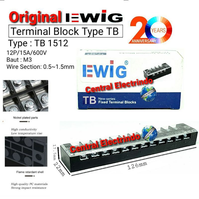 Terminal Block Blok 15A 12P (TB 1512) EWIG.