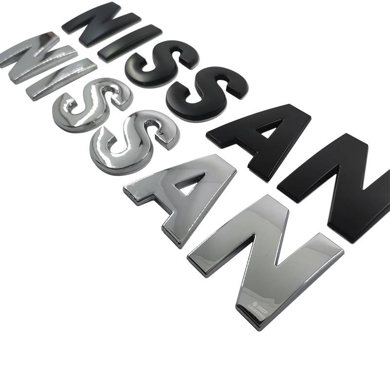 NISSAN Hood Emblem DIY Letter 45mm Chrome/Black Car Decals Stickers