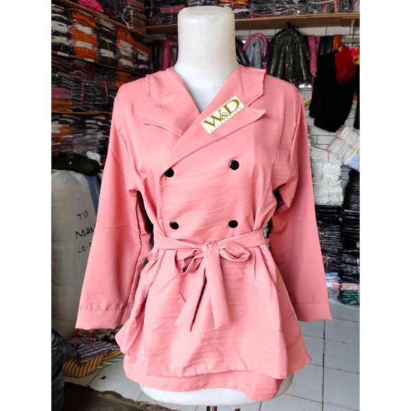 ORSA BLOCK COLOR PATTERN SHIRT | KEMEJA WANITA | PATTERN SHIRT BLOUSE BANGKOK MOSCREPE-Peach 088