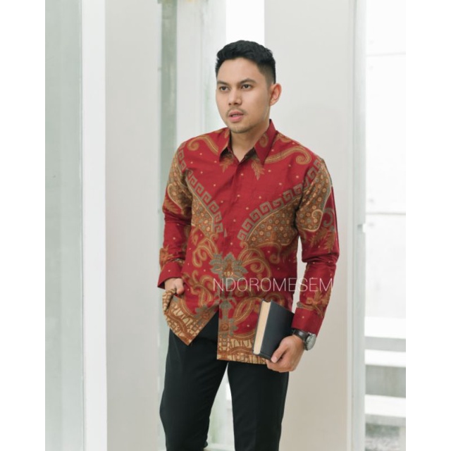 Batik lewung merah katun halus full furing