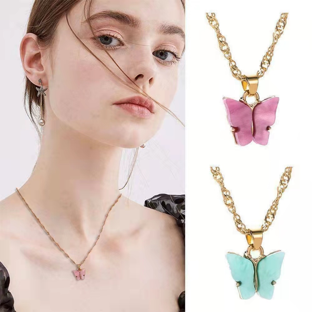 ✨ ✅COD Kalung Korea Titanium Premium Akrilik Kupu-kupu Rantai Klavikula Wanita Fashion Jewelry L103