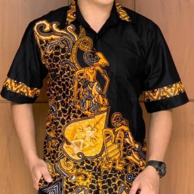 KEMEJA BATIK PRIA PREMIUM LENGAN PENDEK WAYANG KUNING