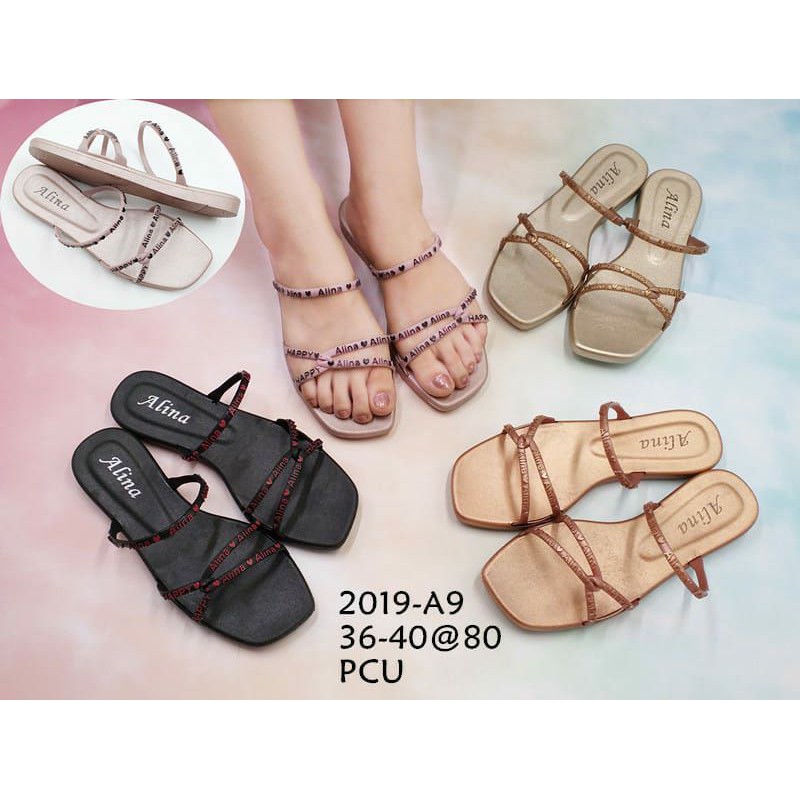 sandal flat tali buat santai ALINA import
