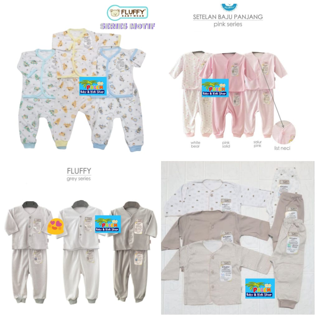 fluffy setelan baju panjang bayi (3 stel) newborn